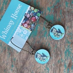 2/$16 WHIMSY HOUSE I NWT Handmade Lightweight Wood Kitty Dangle Earrings
